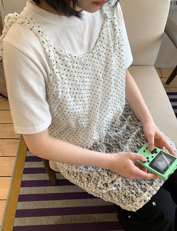 Toyca Dot Lace Ribbon Midi One Piece